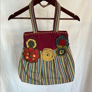 BUCO Handcrafted Multicolor Floral Crochet Tote Bag